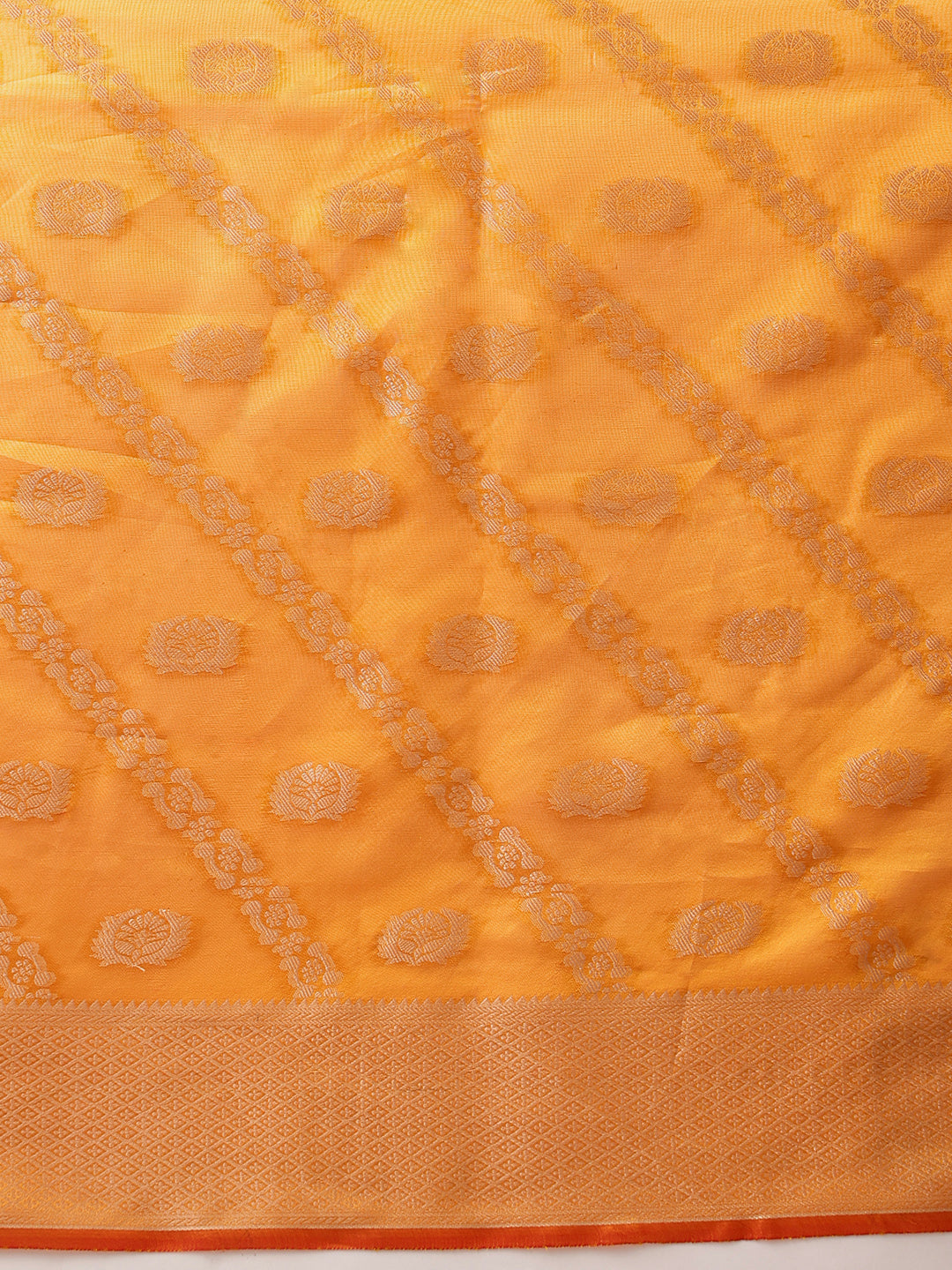Hiral Fashion Yellow Banarasi Organza Silk Lahariya Woven Design Saree | Grocsy
