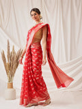 Hiral Fashion Red Banarasi Organza Silk Abstract Woven Design Saree | Grocsy