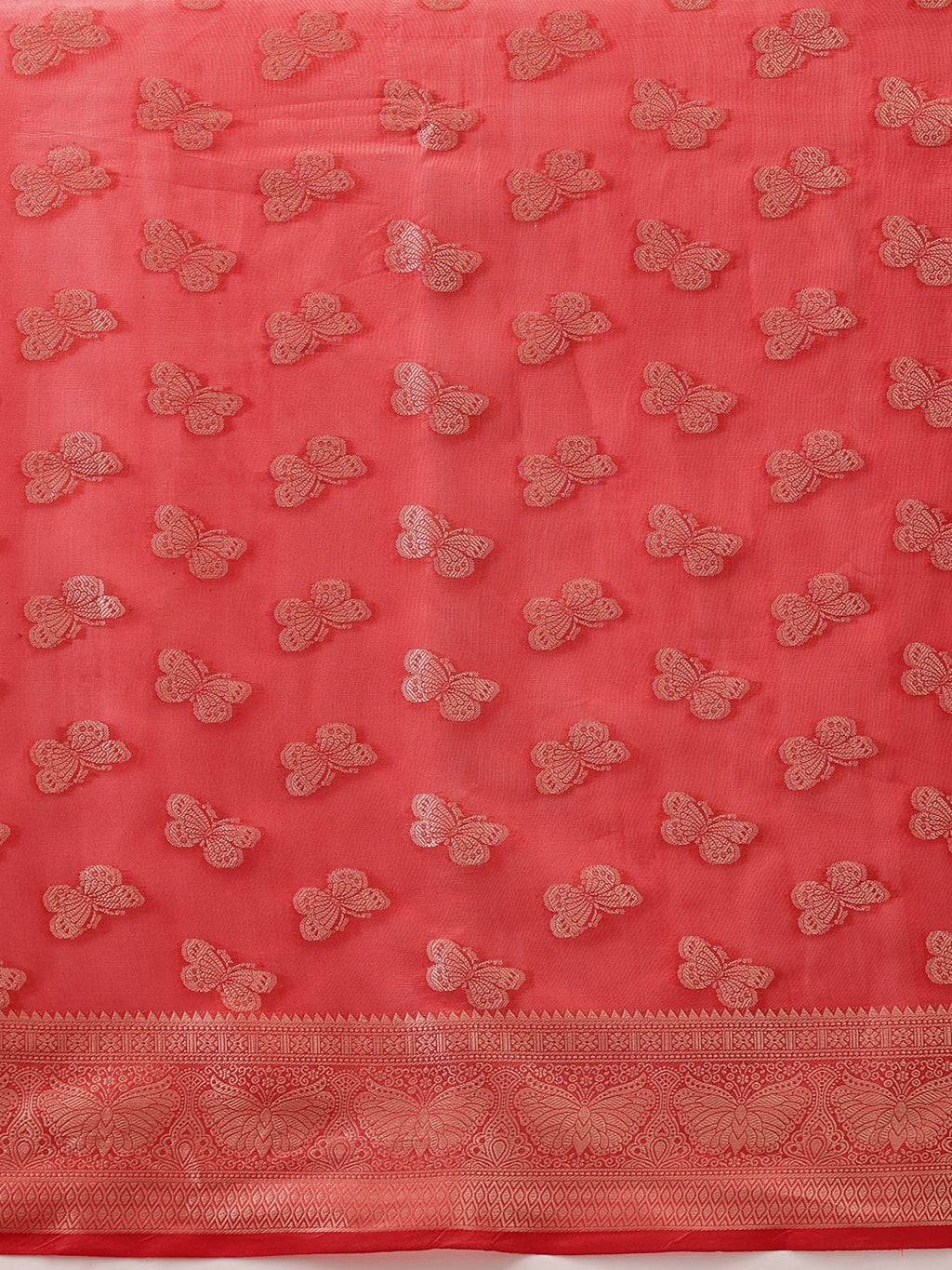 Hiral Fashion Red Banarasi Organza Silk Abstract Woven Design Saree | Grocsy