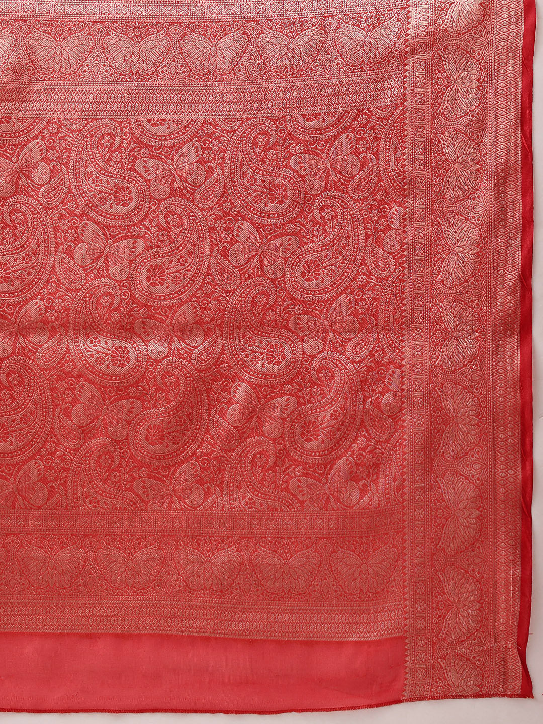 Hiral Fashion Red Banarasi Organza Silk Abstract Woven Design Saree | Grocsy