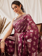 Hiral Fashion Purple Banarasi Organza Silk Abstract Woven Design Saree | Grocsy