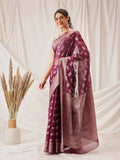 Hiral Fashion Purple Banarasi Organza Silk Abstract Woven Design Saree | Grocsy