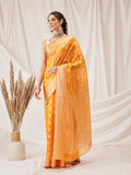 Hiral Fashion Yellow Banarasi Organza Silk Abstract Woven Design Saree | Grocsy