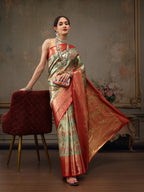 Multicolor Pure Silk Woven Zari Design Geomatric Saree with Unstitched Blouse - Hiral Fashion | Grocsy