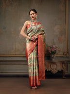 Multicolor Pure Silk Woven Zari Design Geomatric Saree with Unstitched Blouse - Hiral Fashion | Grocsy