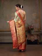Multicolor Pure Silk Woven Zari Design Geomatric Saree with Unstitched Blouse - Hiral Fashion | Grocsy