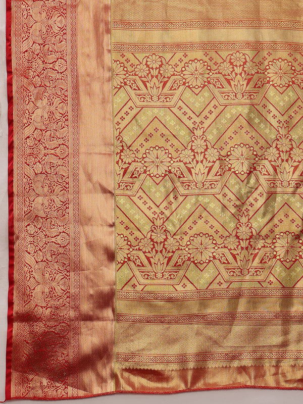Multicolor Pure Silk Woven Zari Design Geomatric Saree with Unstitched Blouse - Hiral Fashion | Grocsy