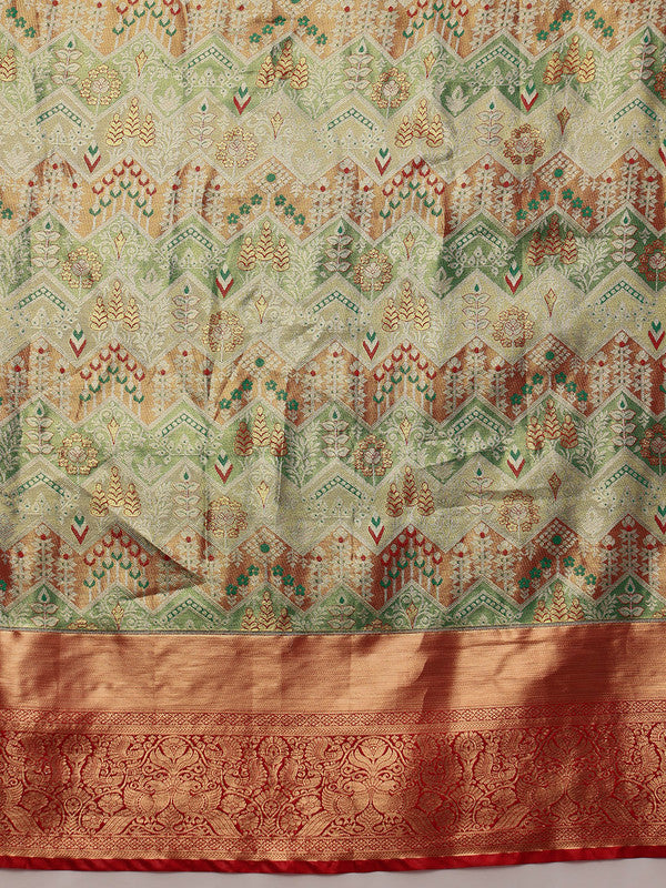 Multicolor Pure Silk Woven Zari Design Geomatric Saree with Unstitched Blouse - Hiral Fashion | Grocsy