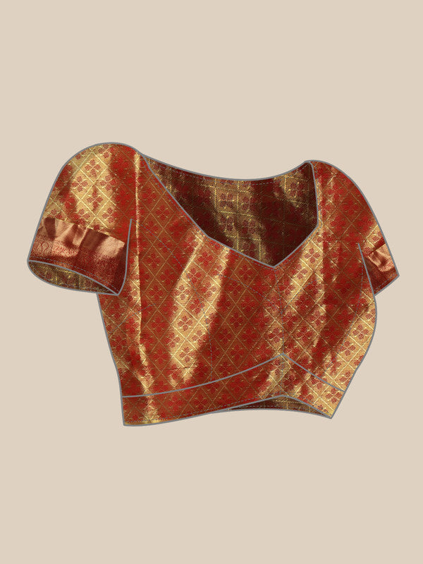 Multicolor Pure Silk Woven Zari Design Geomatric Saree with Unstitched Blouse - Hiral Fashion | Grocsy