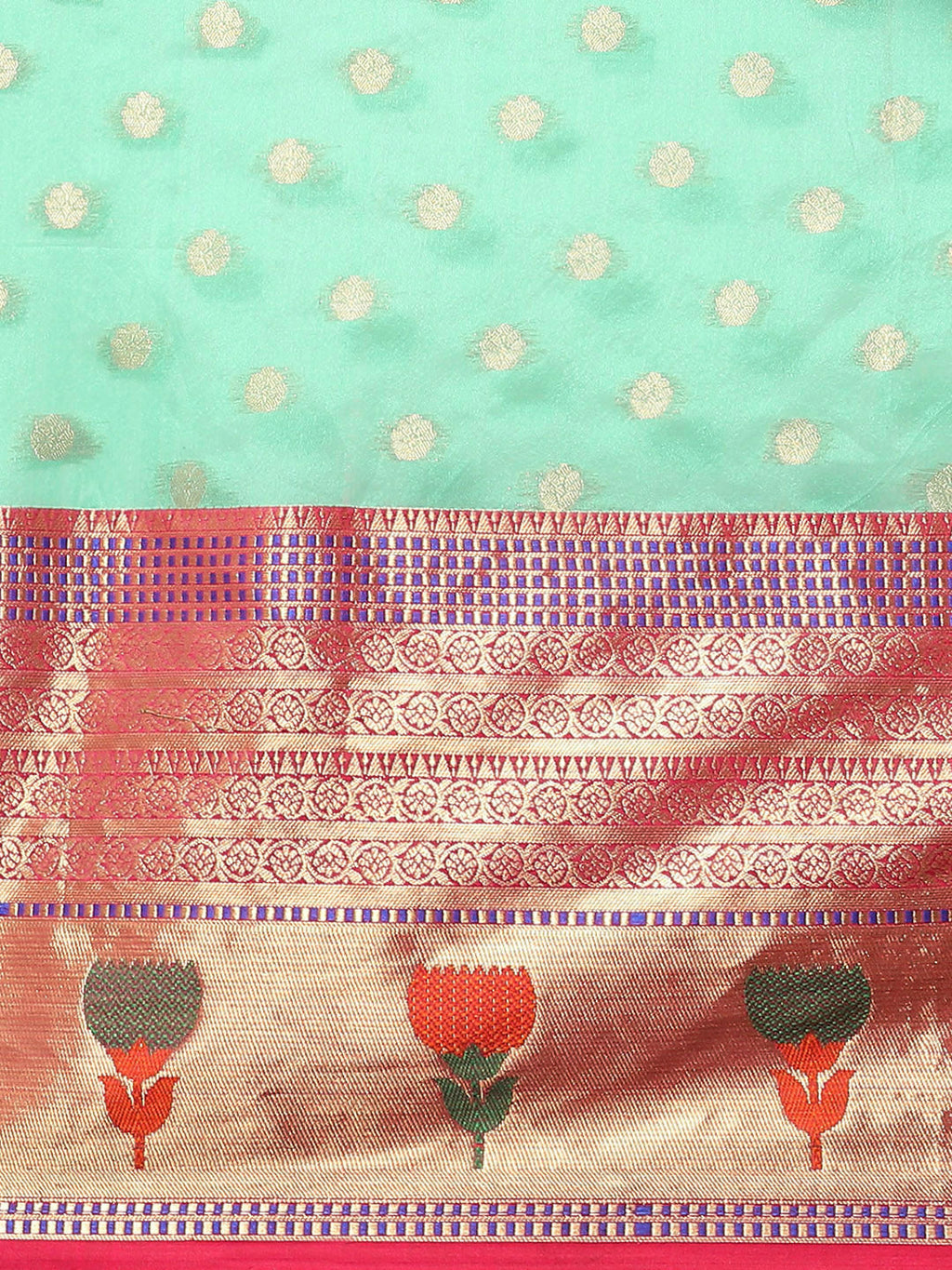 Turquoise Art Silk Woven Zari Design Ethnic Motifs Saree with Unstitched Blouse - Hiral Fashion | Grocsy