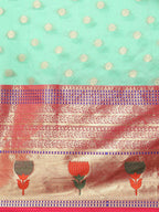 Turquoise Art Silk Woven Zari Design Ethnic Motifs Saree with Unstitched Blouse - Hiral Fashion | Grocsy