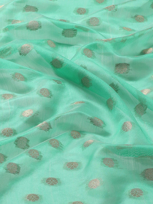 Turquoise Art Silk Woven Zari Design Ethnic Motifs Saree with Unstitched Blouse - Hiral Fashion | Grocsy