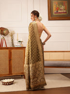 Hiral Fashion Grey Kanjivaram Tissue Silk Floral Zari Woven Saree | Grocsy