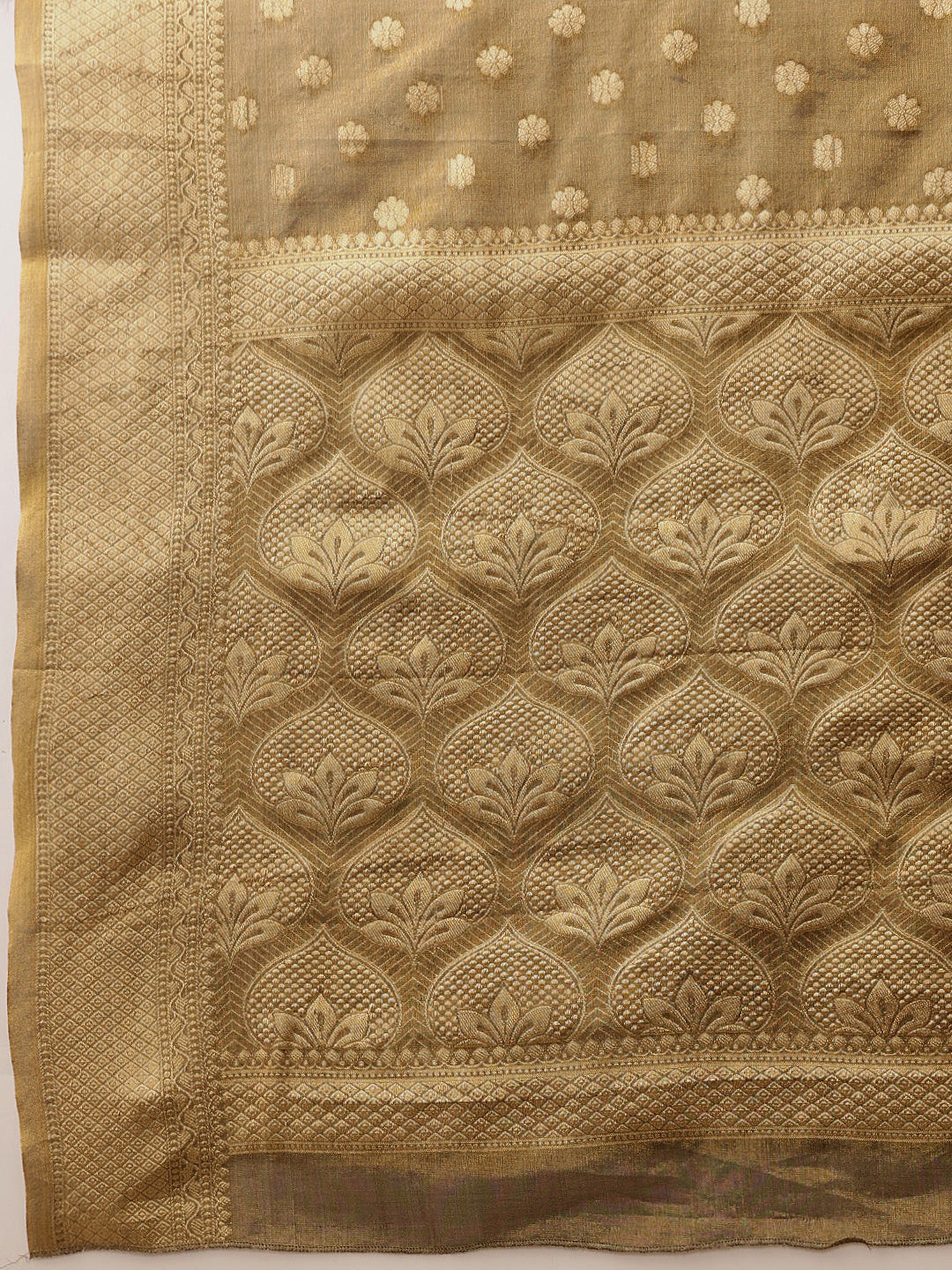 Hiral Fashion Grey Kanjivaram Tissue Silk Floral Zari Woven Saree | Grocsy