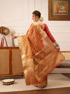 Hiral Fashion Peach Kanjivaram Tissue Silk Floral Zari Woven Saree | Grocsy