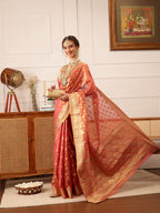 Hiral Fashion Pink Kanjivaram Tissue Silk Floral Zari Woven Saree | Grocsy