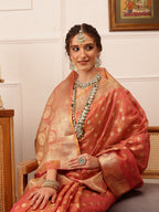 Hiral Fashion Pink Kanjivaram Tissue Silk Floral Zari Woven Saree | Grocsy