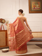 Hiral Fashion Pink Kanjivaram Tissue Silk Floral Zari Woven Saree | Grocsy