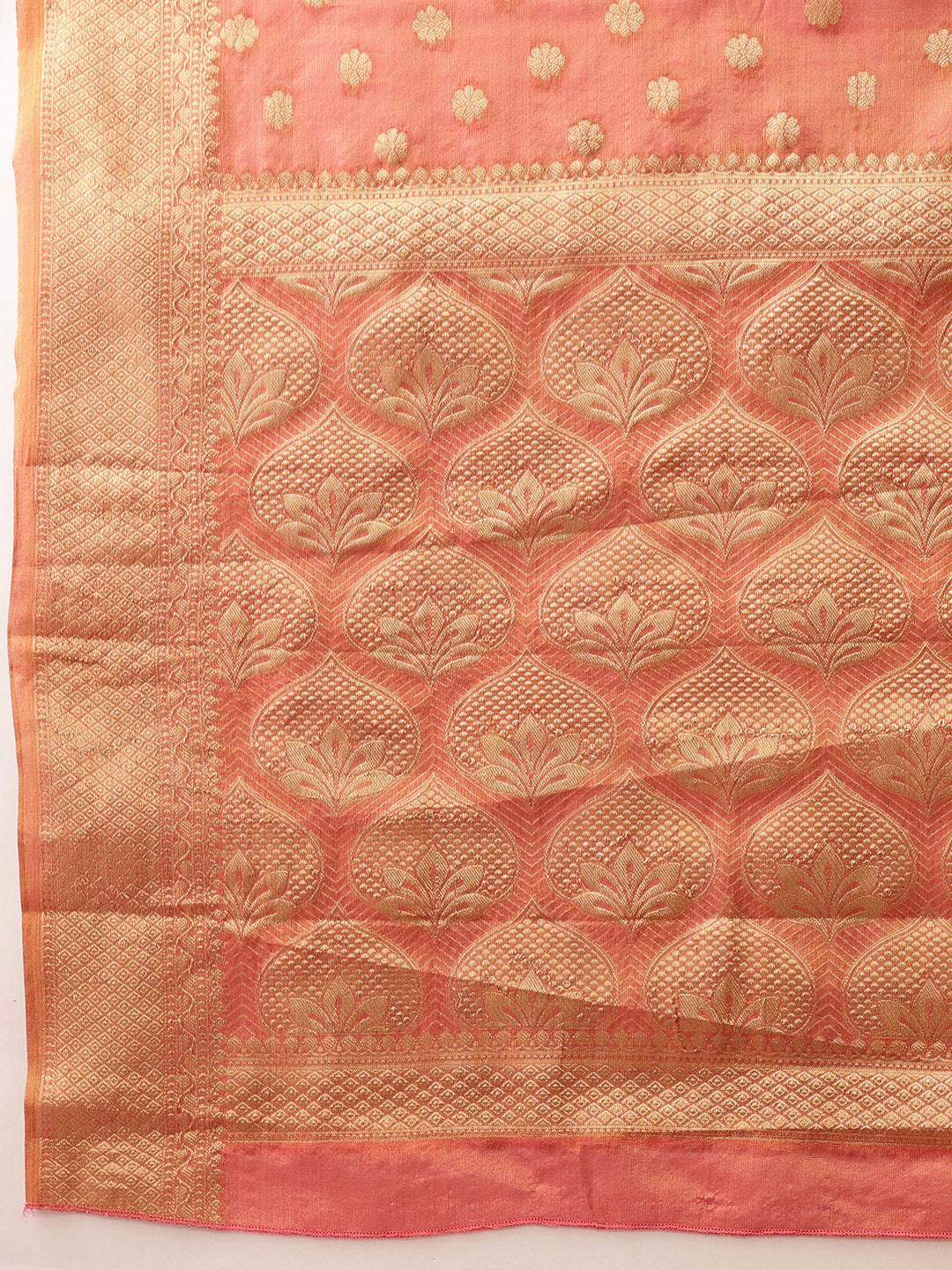 Hiral Fashion Pink Kanjivaram Tissue Silk Floral Zari Woven Saree | Grocsy