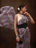 Gray Cotton Blend Digital Print Abstract Saree with Unstitched Blouse - Hiral Fashion | Grocsy