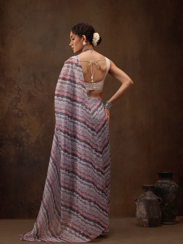 Gray Cotton Blend Digital Print Abstract Saree with Unstitched Blouse - Hiral Fashion | Grocsy