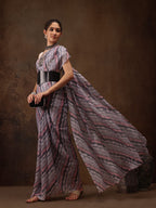 Gray Cotton Blend Digital Print Abstract Saree with Unstitched Blouse - Hiral Fashion | Grocsy