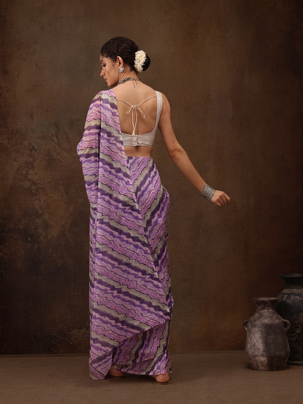 Lavender Cotton Blend Digital Print Abstract Saree with Unstitched Blouse - Hiral Fashion | Grocsy