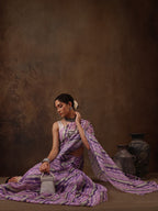 Lavender Cotton Blend Digital Print Abstract Saree with Unstitched Blouse - Hiral Fashion | Grocsy