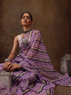 Lavender Cotton Blend Digital Print Abstract Saree with Unstitched Blouse - Hiral Fashion | Grocsy