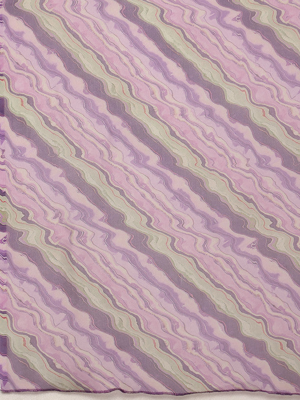 Lavender Cotton Blend Digital Print Abstract Saree with Unstitched Blouse - Hiral Fashion | Grocsy