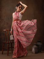 Multicolor Cotton Blend Digital Print Abstract Saree with Unstitched Blouse - Hiral Fashion | Grocsy