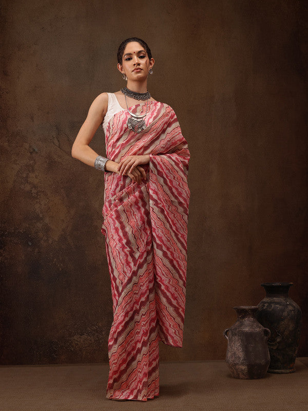 Multicolor Cotton Blend Digital Print Abstract Saree with Unstitched Blouse - Hiral Fashion | Grocsy