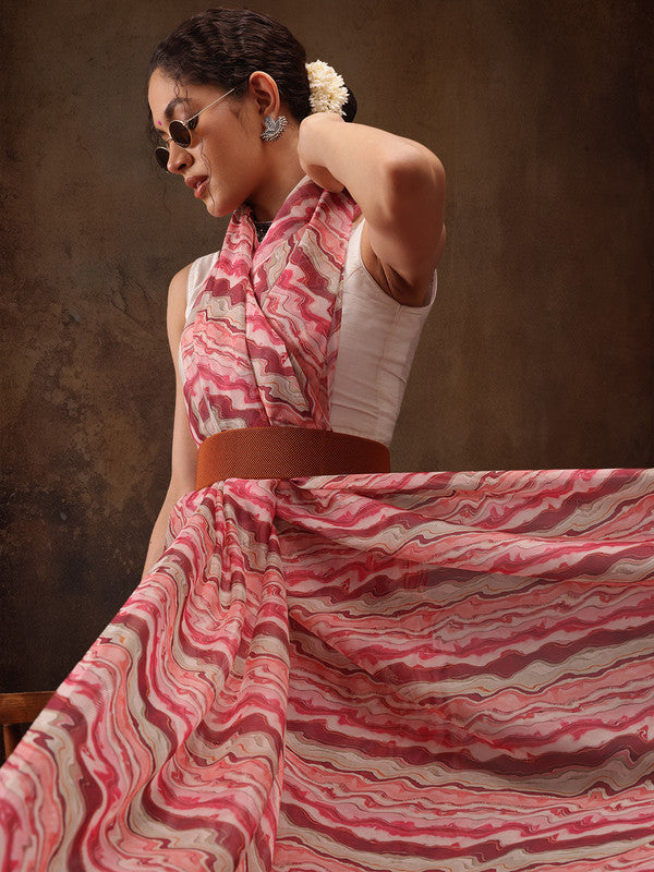 Multicolor Cotton Blend Digital Print Abstract Saree with Unstitched Blouse - Hiral Fashion | Grocsy