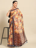 Multicolor Pure Cotton Printed Floral Saree with Unstitched Blouse - Hiral Fashion | Grocsy