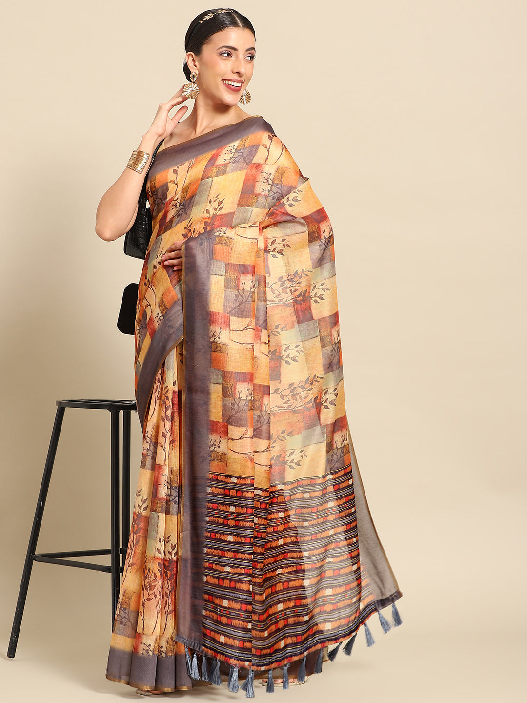 Multicolor Pure Cotton Printed Floral Saree with Unstitched Blouse - Hiral Fashion | Grocsy