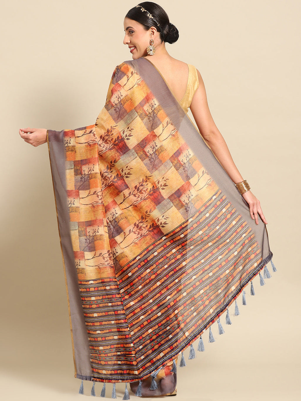 Multicolor Pure Cotton Printed Floral Saree with Unstitched Blouse - Hiral Fashion | Grocsy