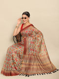 Green Pure Cotton Printed Floral Saree with Unstitched Blouse - Hiral Fashion | Grocsy