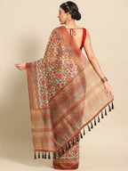 Green Pure Cotton Printed Floral Saree with Unstitched Blouse - Hiral Fashion | Grocsy