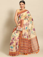 Mustard Pure Cotton Printed Floral Saree with Unstitched Blouse - Hiral Fashion | Grocsy