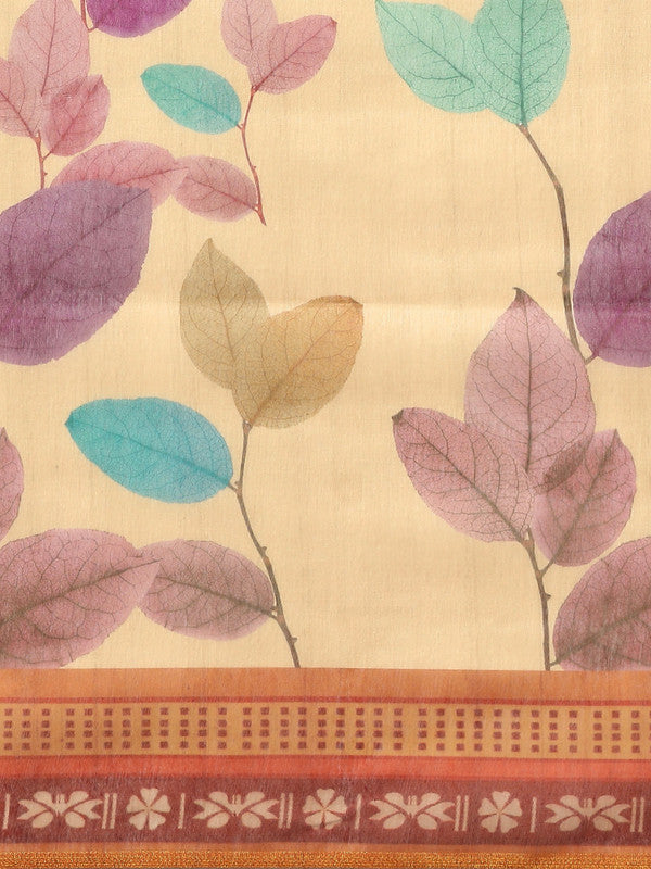 Mustard Pure Cotton Printed Floral Saree with Unstitched Blouse - Hiral Fashion | Grocsy