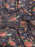 Navy Blue Pure Cotton Printed Floral Saree with Unstitched Blouse - Hiral Fashion | Grocsy