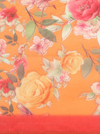 Orange Pure Cotton Printed Floral Saree with Unstitched Blouse - Hiral Fashion | Grocsy