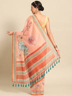 Peach Pure Cotton Printed Floral Saree with Unstitched Blouse - Hiral Fashion | Grocsy