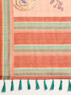 Peach Pure Cotton Printed Floral Saree with Unstitched Blouse - Hiral Fashion | Grocsy
