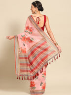 Pink Pure Cotton Printed Floral Saree with Unstitched Blouse - Hiral Fashion | Grocsy