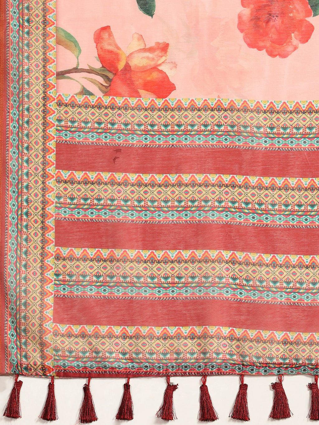 Pink Pure Cotton Printed Floral Saree with Unstitched Blouse - Hiral Fashion | Grocsy