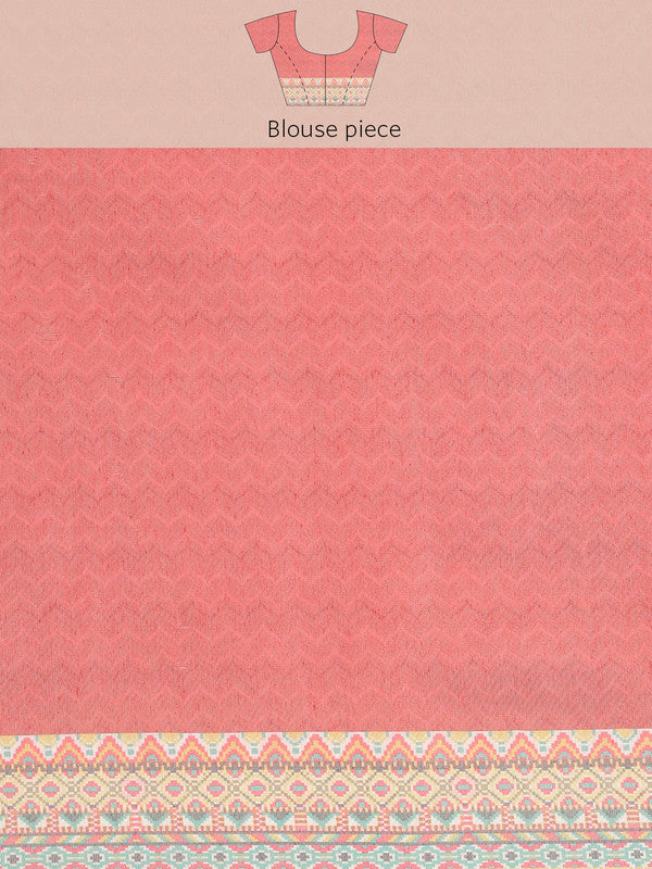 Pink Pure Cotton Printed Floral Saree with Unstitched Blouse - Hiral Fashion | Grocsy