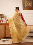 Hiral Fashion Beige Banarasi Kota Doria Woven Design Zari Woven Saree | Grocsy