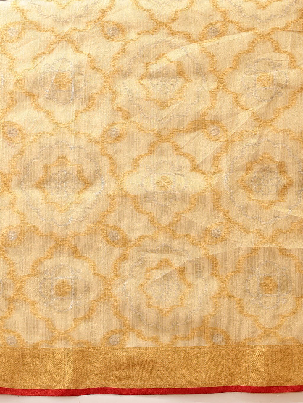 Hiral Fashion Beige Banarasi Kota Doria Woven Design Zari Woven Saree | Grocsy
