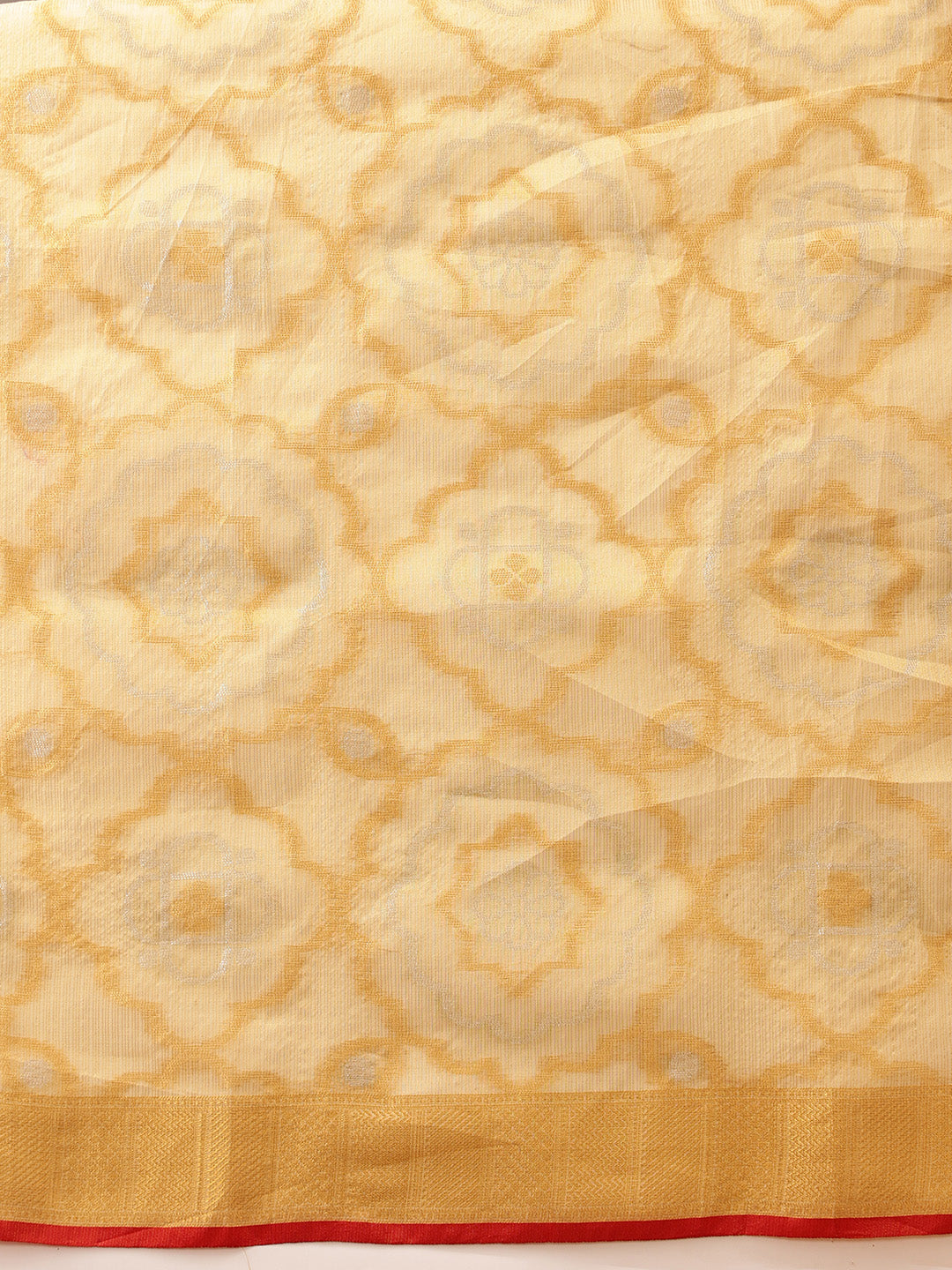 Hiral Fashion Beige Banarasi Kota Doria Woven Design Zari Woven Saree | Grocsy